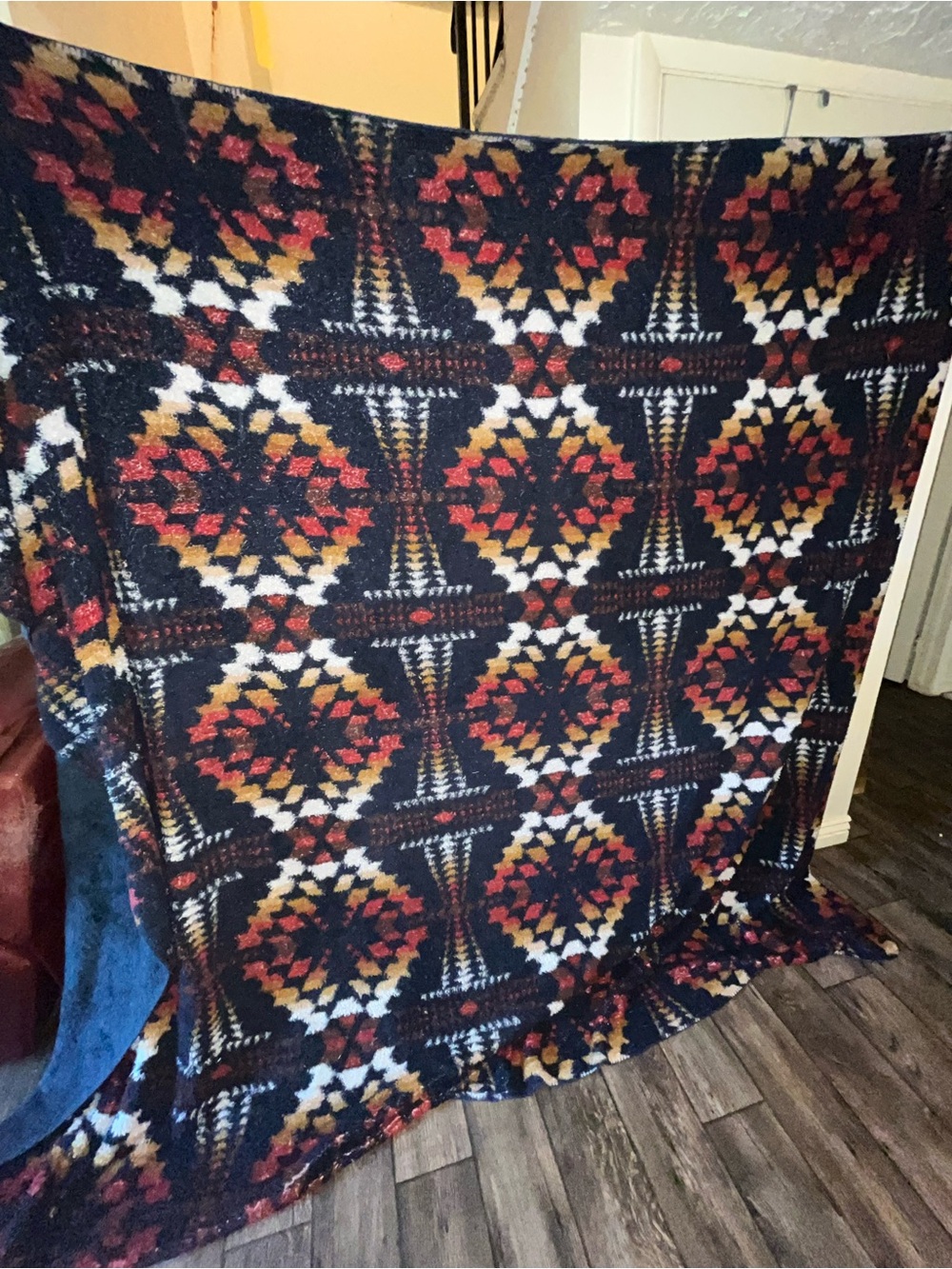 Pendleton Queen Blanket Legend Lake Navy Sherpa Fleece Aztec Southwestern